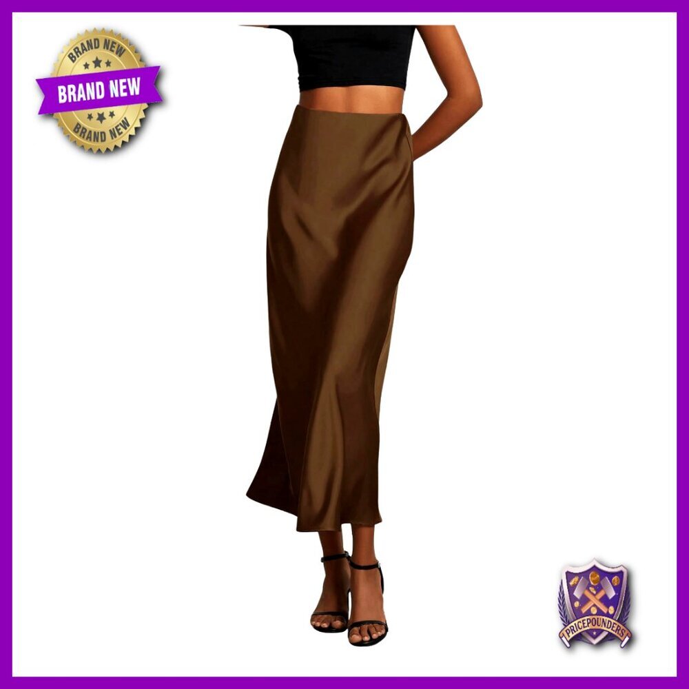 Satin Maxi Skirt High Waisted A-Line Long Office Casual Skirt
